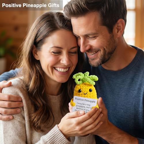 Handmade Emotional Support Pineapple Crochet Figurine with Encouragement Card