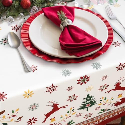 Bnejvif 60 x 102 Oval Christmas Tablecloth – Red Snowflake Plaid 100% Polyester