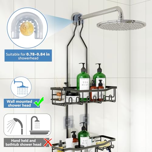 Joqixon Extended Length Shower Caddy Organizer with Hooks, Rustproof Stainless Steel Hanging Shampoo and Soap Holder