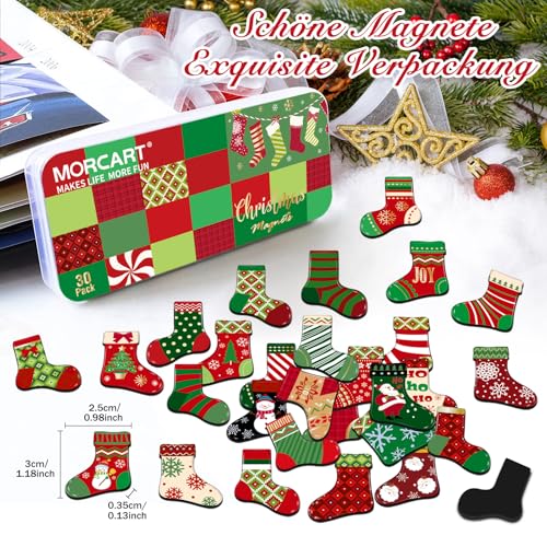MORCART 30Pcs Christmas Fridge Magnets - Mr1374 Socks, Whiteboard & Locker Decoration
