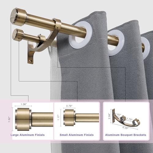 Adjustable Double Curtain Rod 72-144 Inch Gold with Bouquet Brackets