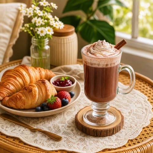Dicunoy 6-Pack 8oz Clear Glass Irish Coffee Mugs with Handles - Stemmed Pedestal Cups for Cappuccino, Latte, Smoothies, Gift