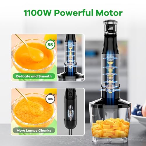 1100W Immersion Hand Blender Set - 5-in-1 Variable Speed Stick Mixer