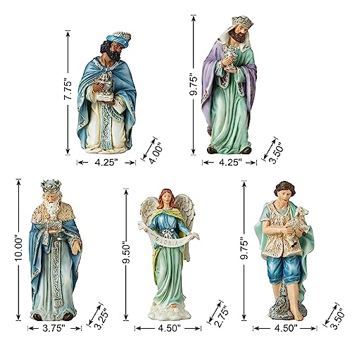 12-Piece Nativity Scene Set - 10-Inch Hand-Painted Blue Resin Figurines