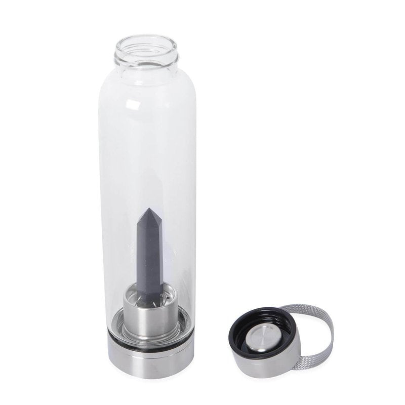 SHOP LC DELIVERING JOY Crystal Water Bottle Glass Clear Quartz with Spiritual Energy Stainless Steel Perfect for Yoga Meditation Healing Stones Birthday Christmas Gifts
