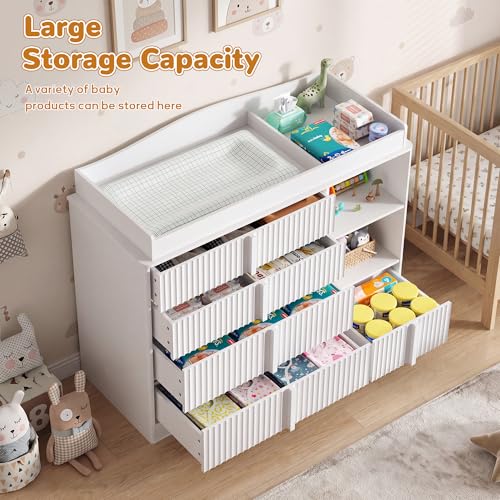 4-Drawer Baby Changing Table Dresser with Removable Topper, White