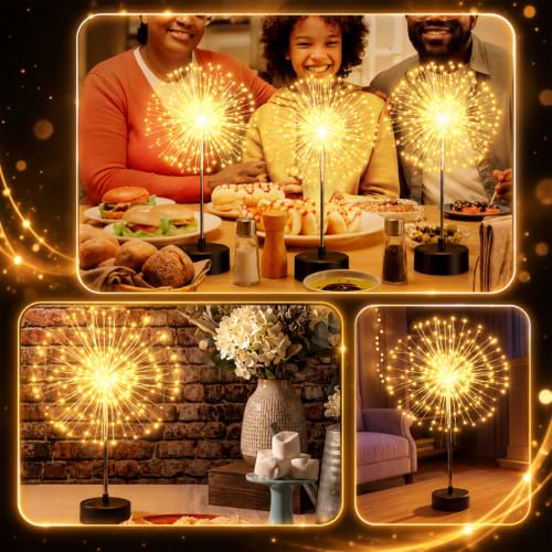 Tujoe 4 Pcs Halloween Firework Lights Table Centerpiece - Warm White (4/ Warm White)