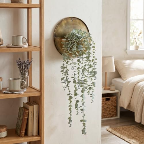 Artificial Hanging Eucalyptus Plant in Pot, Sage Green Faux Potted Vine