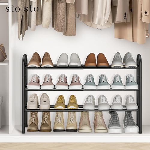 3-Tier Expandable Metal Shoe Rack, Adjustable Entryway Shoe Organizer