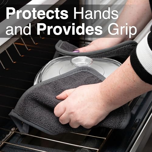 Heat-Resistant 100% Cotton Terry Potholder & Hot Pad Set (2-Pack, Graphite)