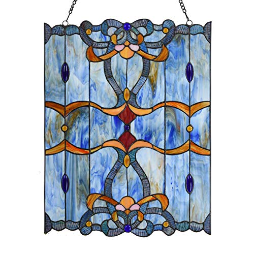 Handmade Stained Glass Window Panel, Blue, 17" W x 22" H
