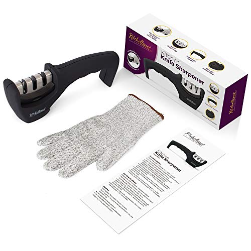 3-Stage Manual Kitchen Knife Sharpener Kit with Cut-Resistant Glove