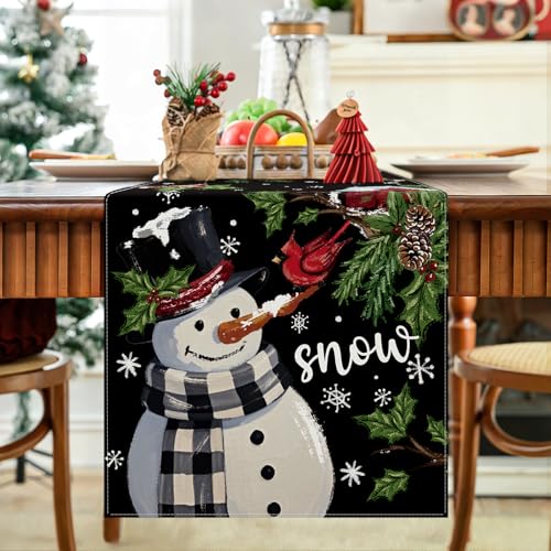 OTOSTAR Snowman Black Christmas Table Runner 13x36 Inch Holiday Decor