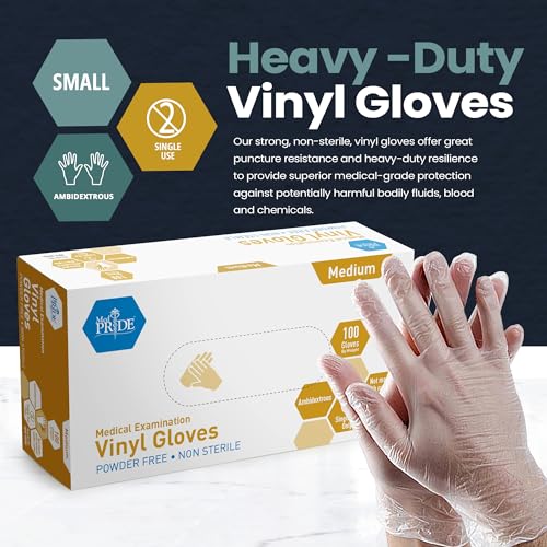 Vinyl Medical Exam Gloves - Powder & Latex Free, Medium (100 Count)