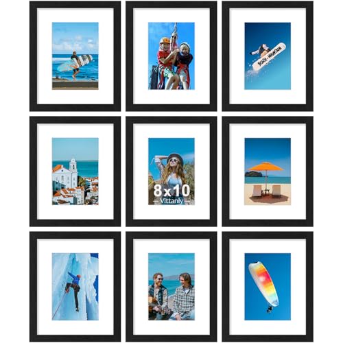 Black 8x10 Picture Frames Set of 9 - Wall & Tabletop Photo Display