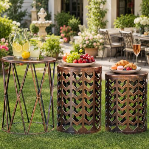 3-Piece Round Metal Nesting Side Tables, Stacking Patio Accent Tables