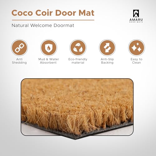 Floral Coir Welcome Mat, 17x29 Inch Non-Slip Outdoor Entryway Door Mat