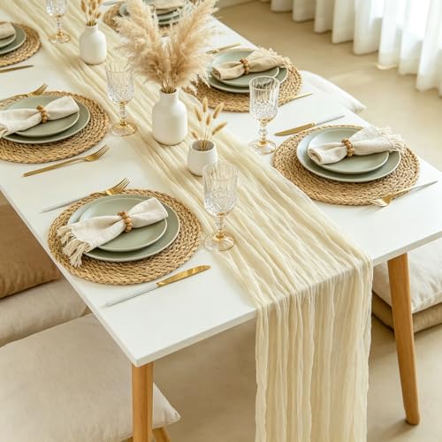 Bluetop 3-Pack Beige Cream Cheesecloth Table Runner 35x120in | Boho Wedding & Event Decor