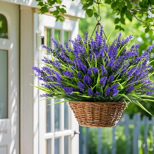 Purple Artificial Outdoor Flowers - 24 Bundles UV Resistant Faux Plants