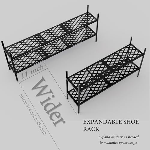 Expandable 2-Tier Metal Shoe Rack, Stackable Closet Shoe Organizer