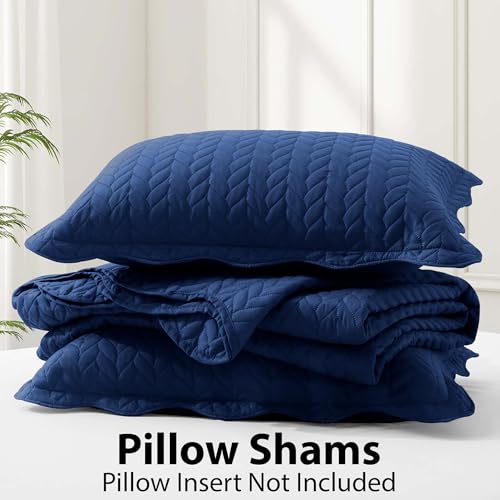 Twin Quilt Set - 2-Piece Reversible Microfiber Coverlet Bedspread, Navy