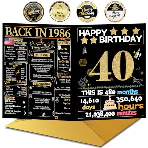 40th Birthday Card with Envelope - Fun Gift for Him & Her
