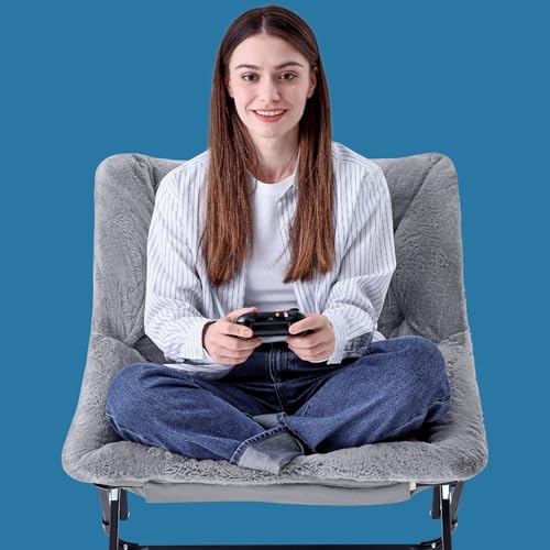 Foldable Faux Fur Saucer Chair - Oversized Comfortable Lounge Chair