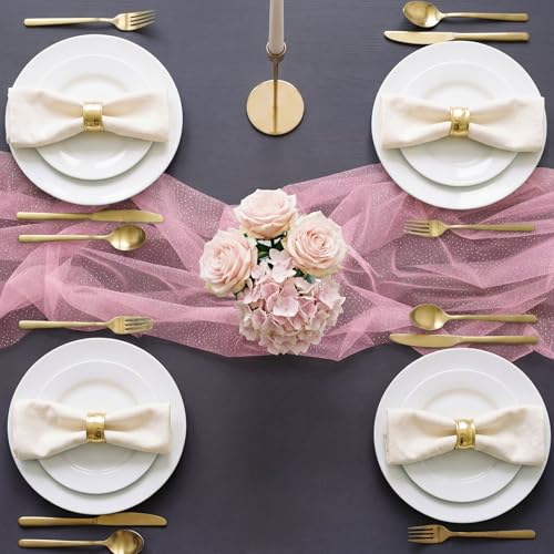 Windkream 1 Pc Glitter Tulle Table Runner 120 x 29 in Pink - 10 ft Mesh with Sequins