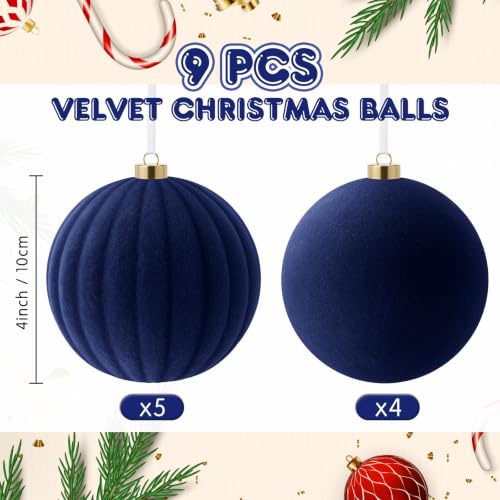 Syhood 9 Pcs Navy Blue Velvet Christmas Ornaments 4 Inch – Navy Blue Set