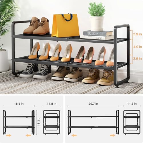 SNTD Expandable Metal Shoe Rack for Closet & Entryway - 2-Tier Stackable Adjustable Storage