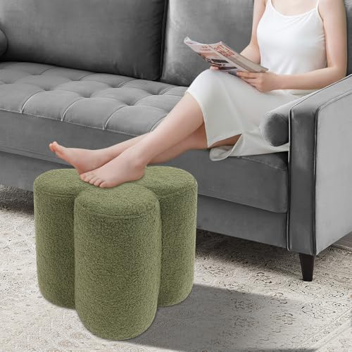 Flower Shaped Plush Pouf Ottoman - Soft Teddy Fleece Footrest Stool