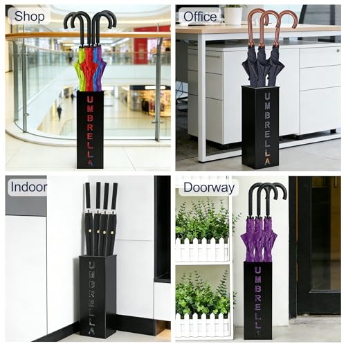 Square Metal Umbrella Stand, Free Standing Cane Holder for Entryway, Black
