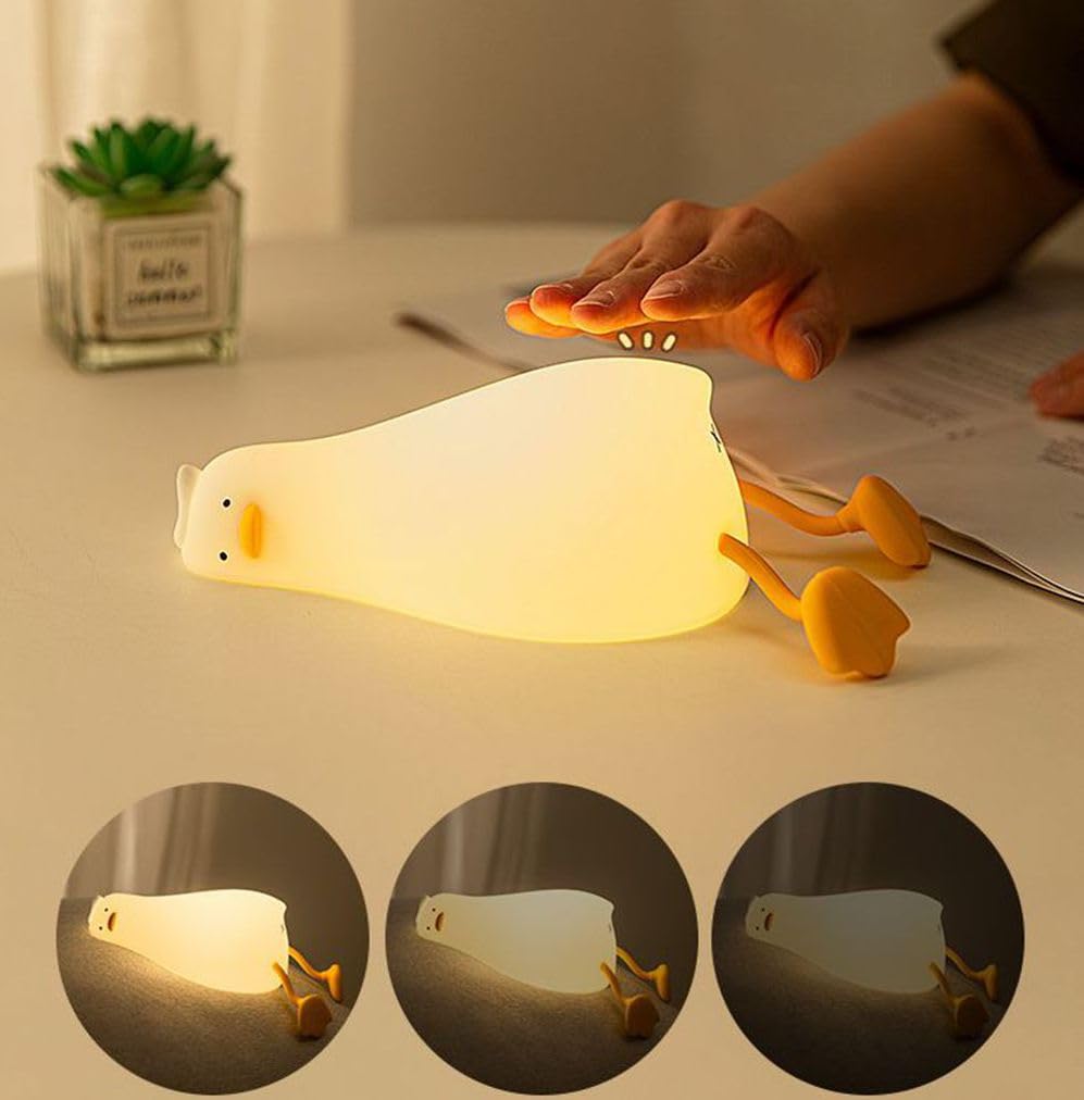 VOIDEAN Duck Night Light Silicone, Lying Flat Duck Night Lamp, Kids Room Decor Atmosphere Night Light, Baby Nursing Bedside Touch Lamp，Rechargeable and Dimmable LED Light, Cute Christmas Gift.