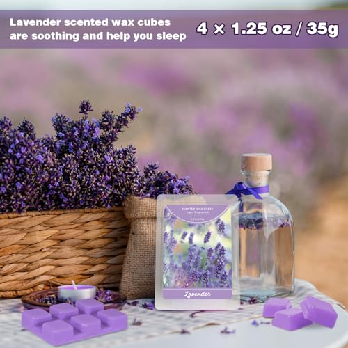 Scentorini Lavender Wax Melts, 4 x 1.25oz - Soy Wax Cubes for Sleep (Light Purple Variant)