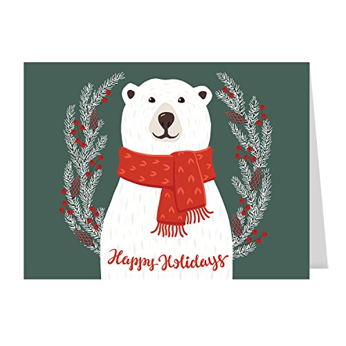 Canopy Street Polar Bear Holiday Card Pack - 25 Christmas Greeting Cards with Envelopes, Inside Verses, Happy Holidays, Cozy Winter Design