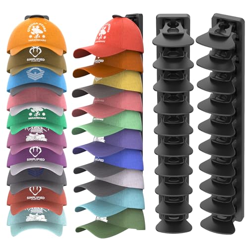 Hat Organizer for Baseball Caps - 2 Pack Adhesive Wall Hat Rack