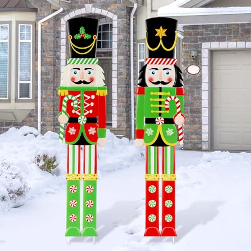 2 Pcs 6ft Large Metal Christmas Nutcracker Outdoor Decoration, Giant
