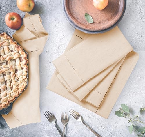 Hemstitched Cotton Linen Dinner Napkins, 18x18 Inch, Set of 12