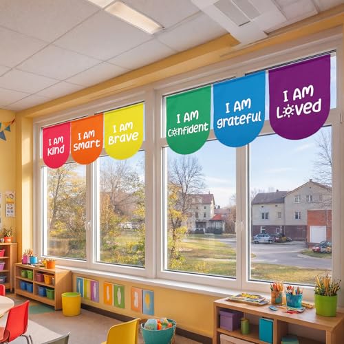 6-Piece Rainbow Motivational Classroom Curtains, 36x24 Inch Window Drapes