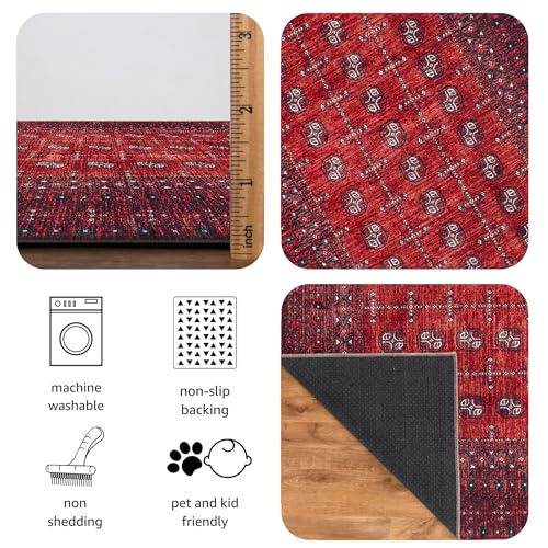 Vintage Washable Entryway Rug 2x3, Non-Slip Cotton Chenille Area Rug