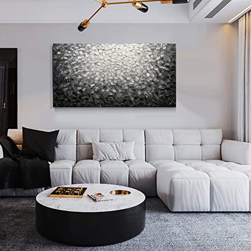 Large Black and White Abstract Hand-Painted Canvas Wall Art 24x48 Inches