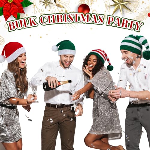 Funtery 10 Pcs Christmas Elf Hats Beanies for Adults - Knit Santa Caps
