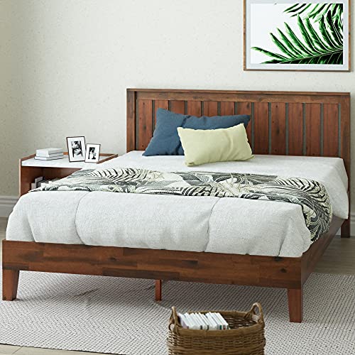 Deluxe Solid Wood Platform Bed Frame with Headboard - Queen Size