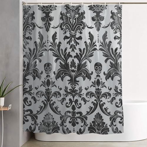 Gothic Black Damask 4-Piece Bathroom Set with Shower Curtain & Rugs