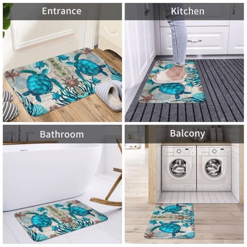 3-Piece Sea Turtle Kitchen Rug Set, Anti-Fatigue Cushioned Floor Mats