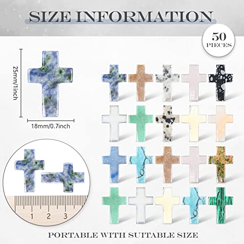 50 Pcs Cross Charms for Jewelry Making, Natural Crystal Worry Stone Pendants