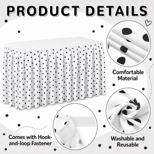 14ft Black and White Polka Dot Table Skirt for Teacher Desk and Classroom