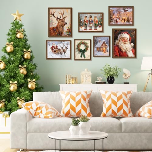 Whaline 10Pcs Vintage Christmas Wall Art Prints – Santa, Snowman & Reindeer Unframed
