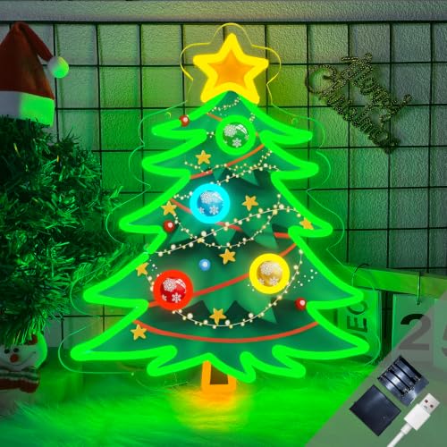Colorful Christmas Tree Neon Sign Battery & USB Powered Holiday Decor