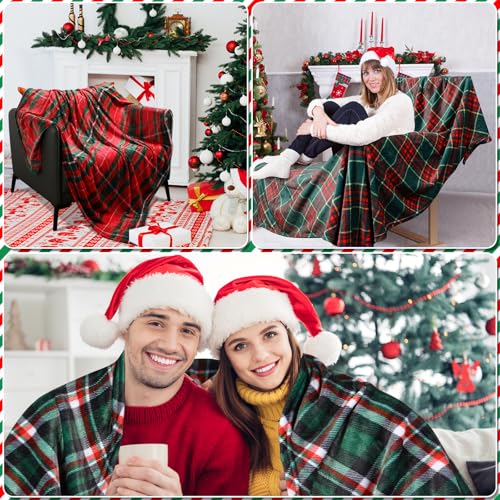 12Pcs Christmas Buffalo Plaid Throw Blankets 50x60 in - Soft Fleece Holiday Decor Set